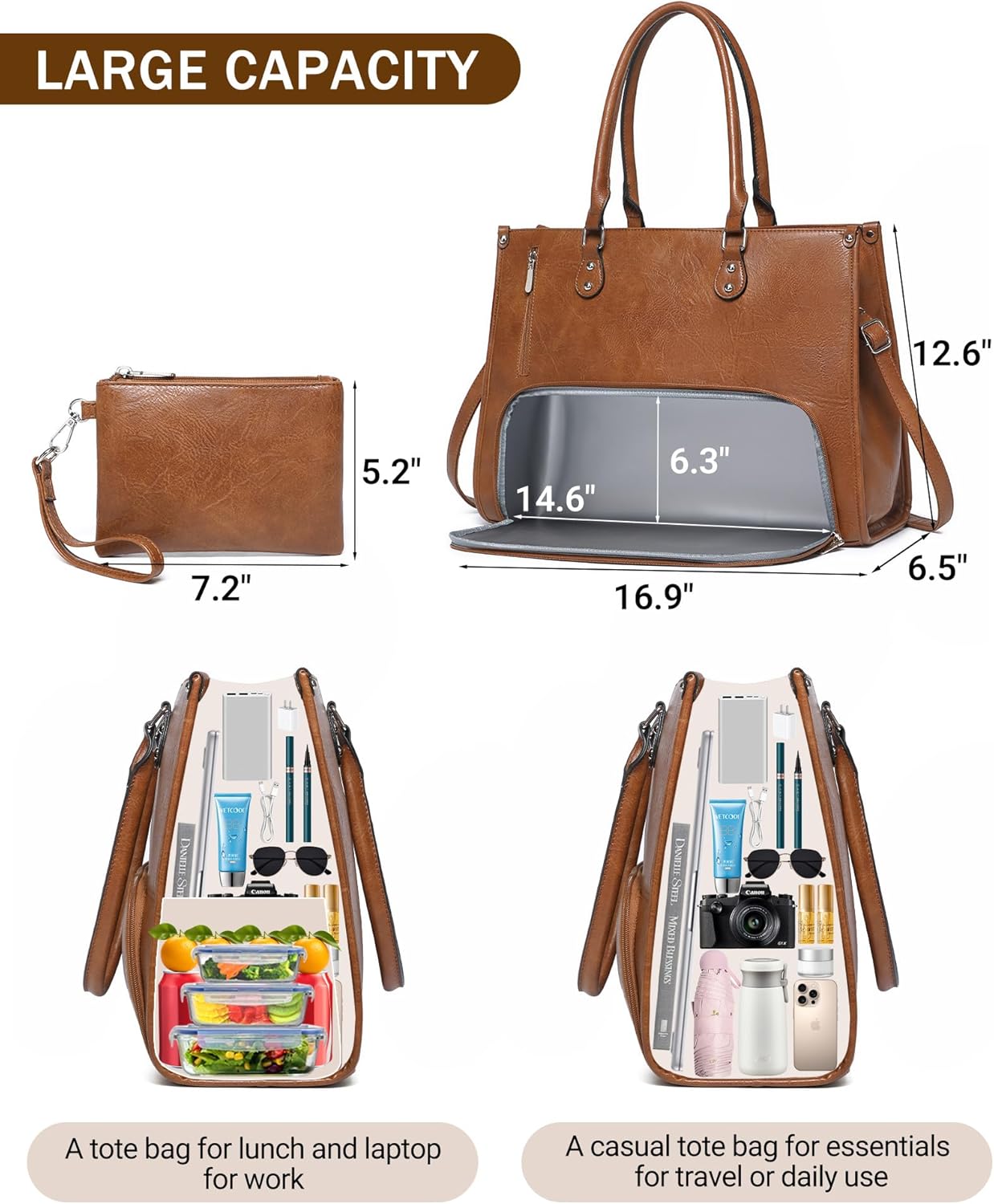 Women Bags With Laptop Compartment - 2 in 1 Laptop Tote Bag