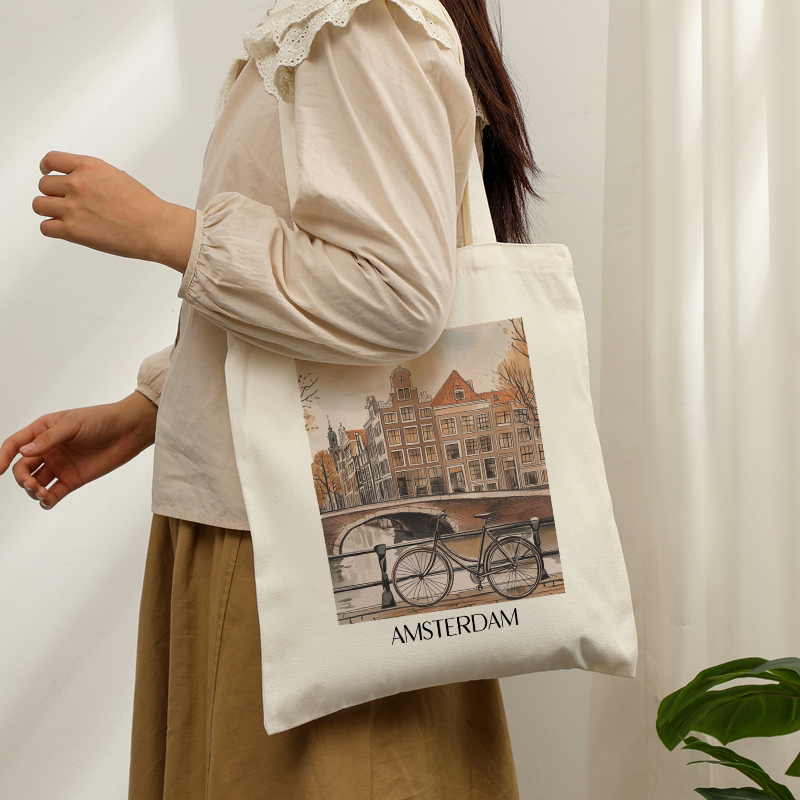 Women Bags Netherlands - Durable Amsterdam Netherlands Pattern Canvas Tote