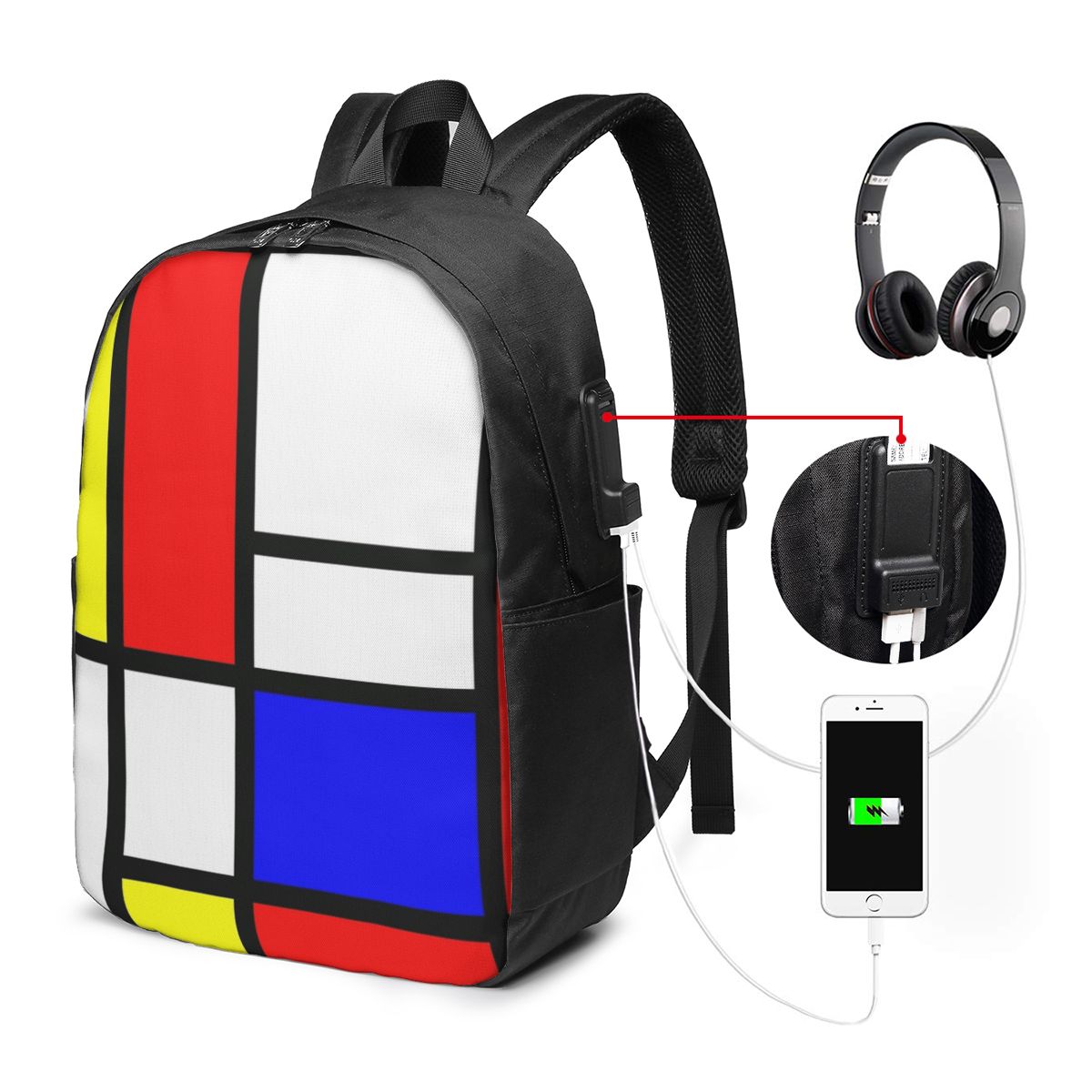 Women Bags For Laptop - Piet Mondrian Composition Backpack Travel Notebook