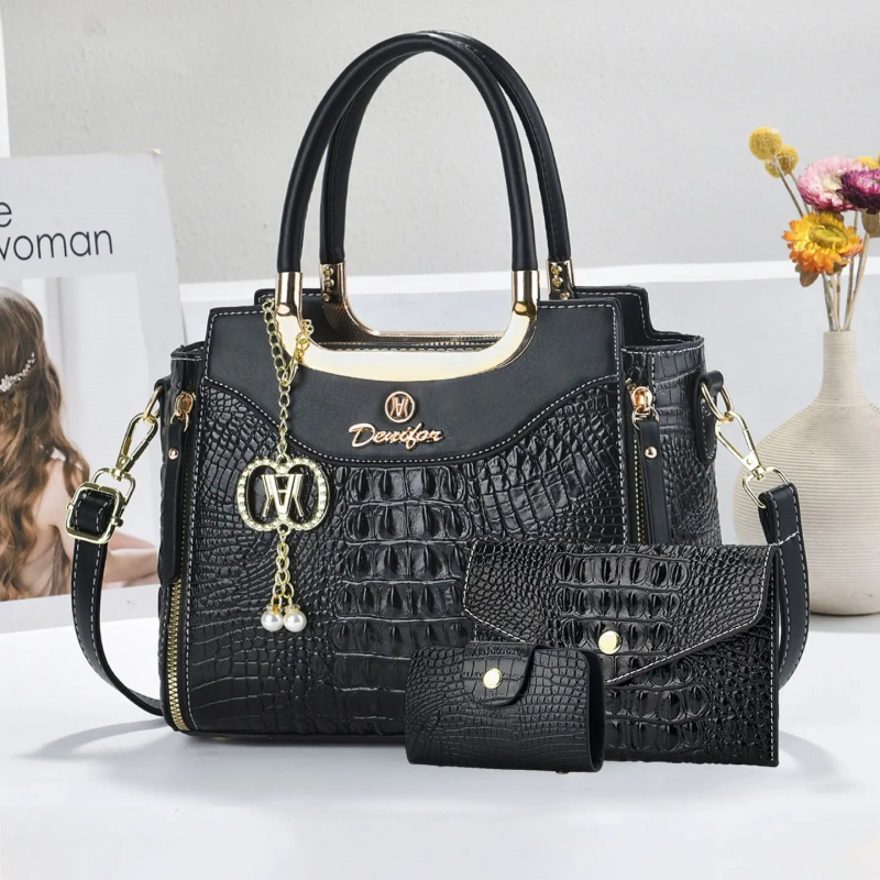 Women Bags Leather - Women's Crocodile Texture Handbag Set, 3-Piece