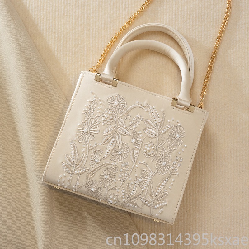 Embroidered Pearl Handbag Vint - đánh giá và giá Top Handle Structured